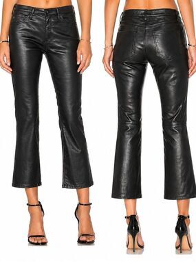 J BRAND Black Lamb Leather Cropped Flare Pants Womens Size 25 NWT Luxe Stretch